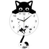 Cat & Fish Bowl Design with Swinging Tail Pendulum Wall Clock 2B-026B - Watch it! Pte Ltd