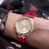 Guess Cosmo Gold Tone Red Silicone Strap Ladies Watch GW0034L6