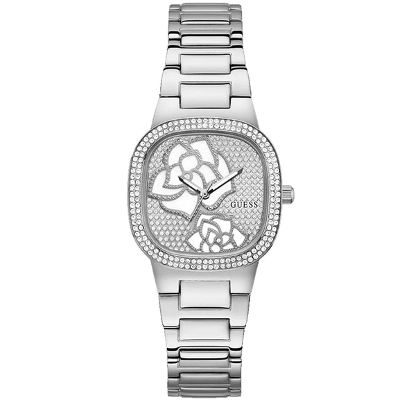 Guess Crystal Rose Bud Dial Stainless Steel Strap Ladies Watch GW0544L1 - Watch it! Pte Ltd