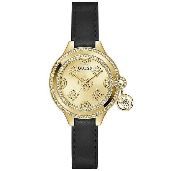 Guess Charmed Black Leather Strap Ladies Watch GW0684L3