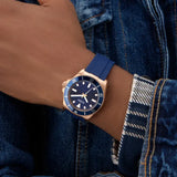 Guess Cliff Mens Rose Gold Tone Blue Silicone Strap Watch GW0969G3