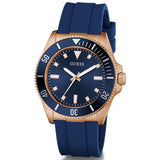 Guess Cliff Mens Rose Gold Tone Blue Silicone Strap Watch GW0969G3