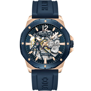 Kenneth Cole Rose Gold Tone and Blue Silicone Skeleton Men Automatic Watch KCWGR2104206 - Watch it! Pte Ltd