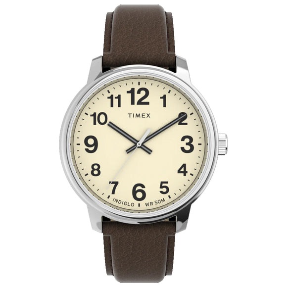 Timex EASY READER BOLD Brown Leather Strap Mens Watch TW2V21300