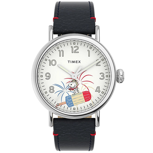 Timex Standard x Peanuts Featuring Snoopy Fireworks Unisex Leather Strap Watch TW2V60500
