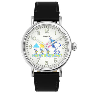 Timex Standard x Peanuts Feat Snoopy Happy Birthday Leather Strap Watch TW2V61000 - Watch it! Pte Ltd