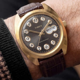 Timex 1976 Rotary Phone Dial Reissue Gold Plated Leather Strap Watch TW2Y82100