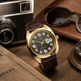 Timex 1976 Rotary Phone Dial Reissue Gold Plated Leather Strap Watch TW2Y82100