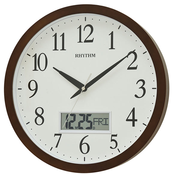 Rhythm Analog Digital Wooden Wall Clock CFG903NR06 - Watch it! Pte Ltd