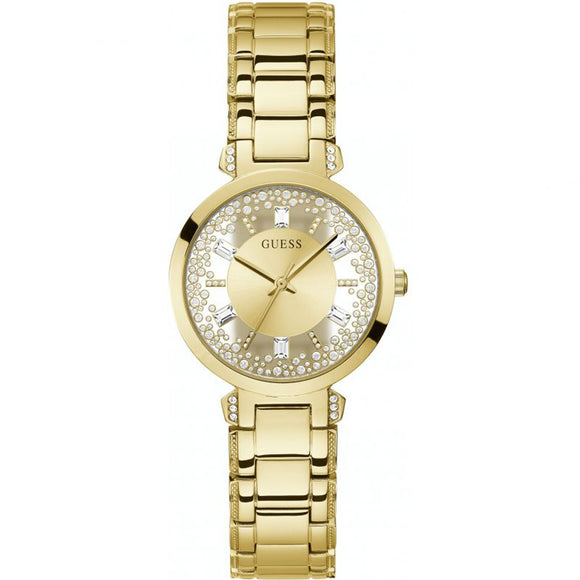 Guess Gold Tone Crystal Clear Stainless Steel Strap Ladies Watch GW0470L2 - Watch it! Pte Ltd