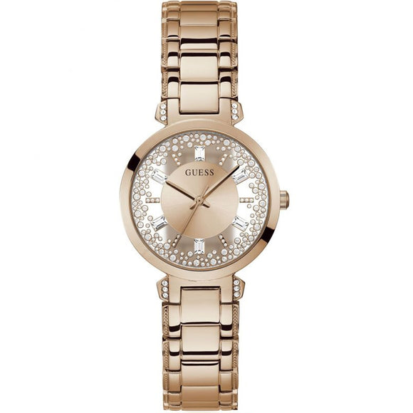 Guess Rose Gold Tone Crystal Clear Stainless Steel Strap Ladies Watch GW0470L3 - Watch it! Pte Ltd