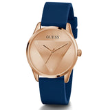 Guess Emblem Rose Gold Tone Blue Silicone Strap Ladies Watch GW0509L1 - Watch it! Pte Ltd