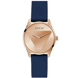 Guess Emblem Rose Gold Tone Blue Silicone Strap Ladies Watch GW0509L1 - Watch it! Pte Ltd