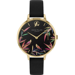Sara Miller Bamboo - Gold Bezel Black Leather Watch SA2090 - Watch it! Pte Ltd