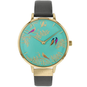 Sara Miller Chelsea Green Birds Teal Dial Grey Leather Watch SA2000 - Watch it! Pte Ltd