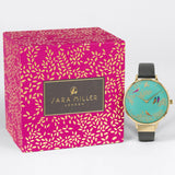 Sara Miller Chelsea Green Birds Teal Dial Grey Leather Watch SA2000 - Watch it! Pte Ltd