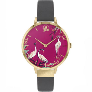 Sara Miller Heron Pink Dial Grey Leather Watch SA2088 - Watch it! Pte Ltd