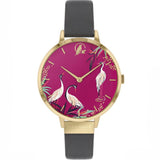 Sara Miller Heron Pink Dial Grey Leather Watch SA2088 - Watch it! Pte Ltd