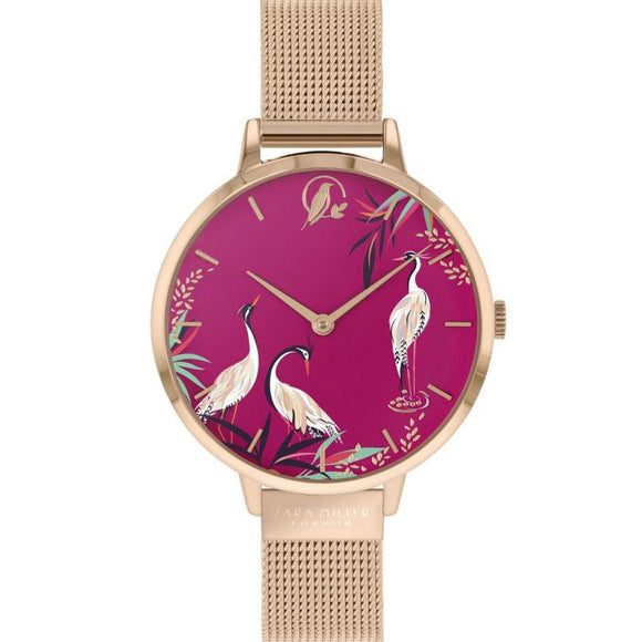 Sara Miller Heron - Pink Dial Rose Gold Mesh Strap Watch SA4066 - Watch it! Pte Ltd