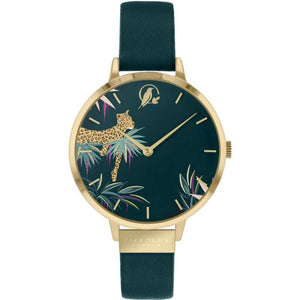 Sara Miller Leopard Gold Bezel Green Leather Watch SA2084 - Watch it! Pte Ltd