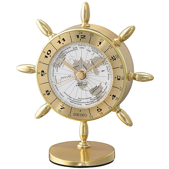 Seiko World Time Ship Wheel Mantel Desk Clock QHG107G - Watch it! Pte Ltd