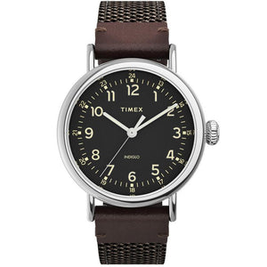 Timex Standard Black/Brown Leather and Fabric Strap Watch TW2U89600 - Watch it! Pte Ltd